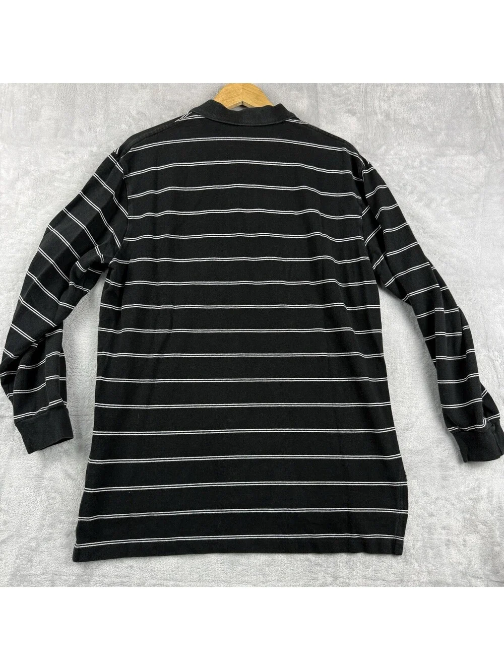 Polo Ralph Lauren Black White Stripe Rugby Polo Shirt Long Sleeve Pony Casual XL
